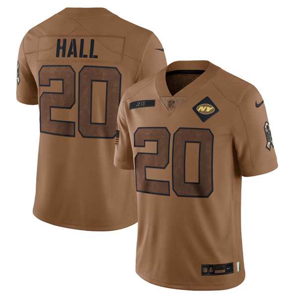 Men%27s New York Jets #20 Breece Hall 2023 Brown Salute To Service Limited Football Stitched Jersey Dyin->new york jets->NFL Jersey